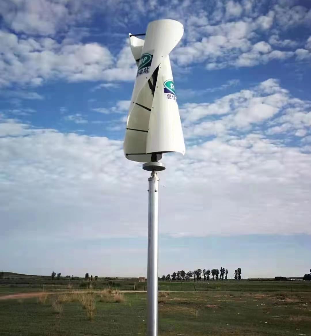2000W Vertikale Windkraftanlagen Komplettanlage mit Netzgekoppelter Wechselrichter Netzkopplung Windturbinen VAWT Windgenerator 48V auf Einphasig 220/230VAC 50Hz ins Hausnetz