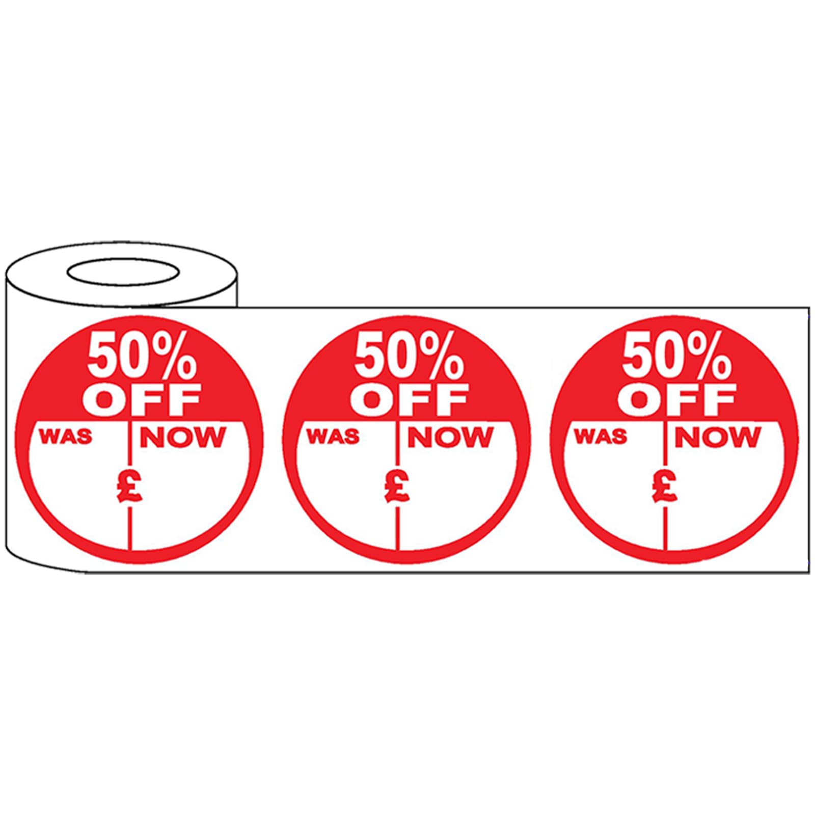 500x45mm Round 50 Percent Off Promo Stickers - Adhesive Discount Labels for Retail Sales and Promotions (Pack of 500)