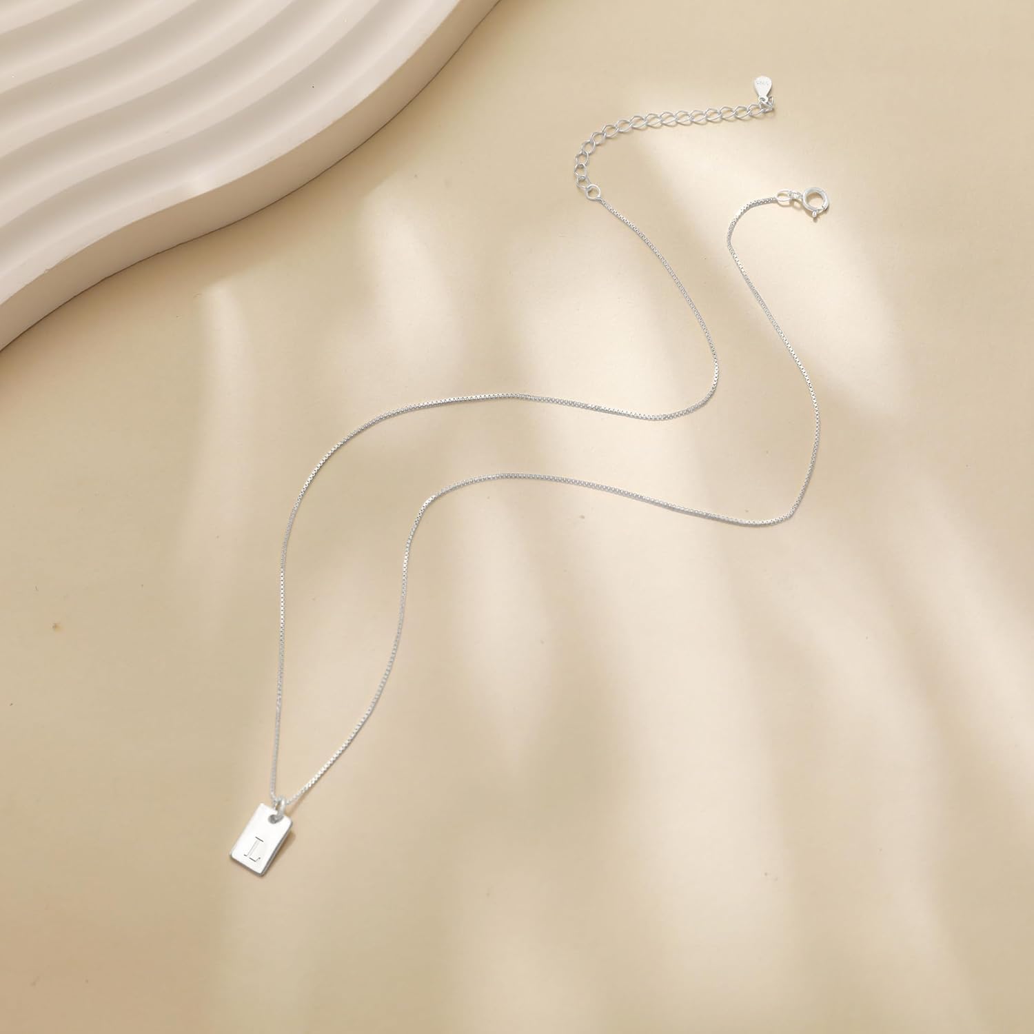 LOVECOM S925 Sterling Silver Initial Necklaces for Women Dainty 14k Gold Plated Letter Name Square Pendant Necklace A-Z Personalized Tag Charm Chain Jewelry Birthday Gifts for Mother Daughter - Image 6