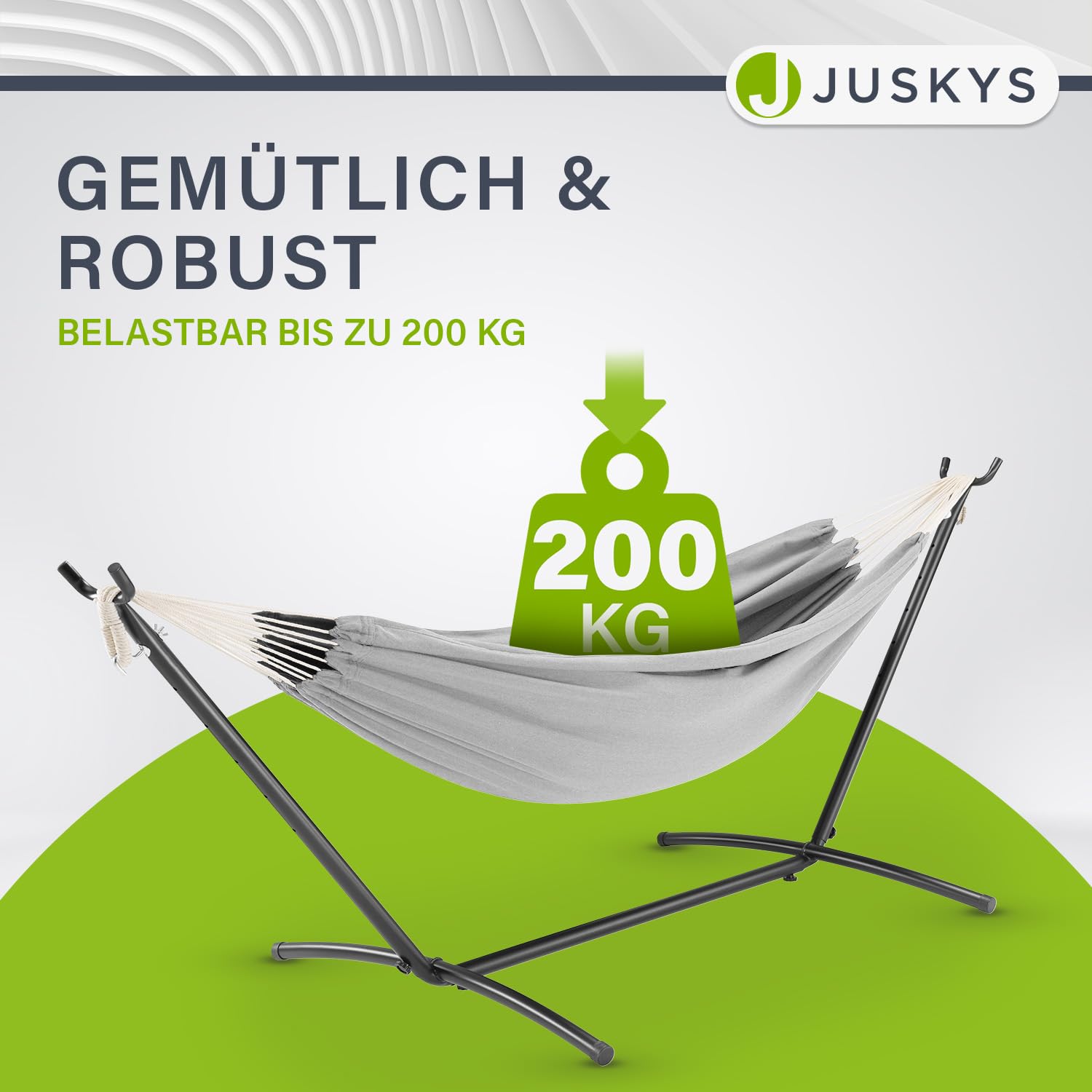 Juskys Hängematte Paya mit Gestell - Outdoor Doppelhängematte für 2 Personen - Ständer bis 200kg belastbar - Indoor doppel Hängeliege - Hellgrau