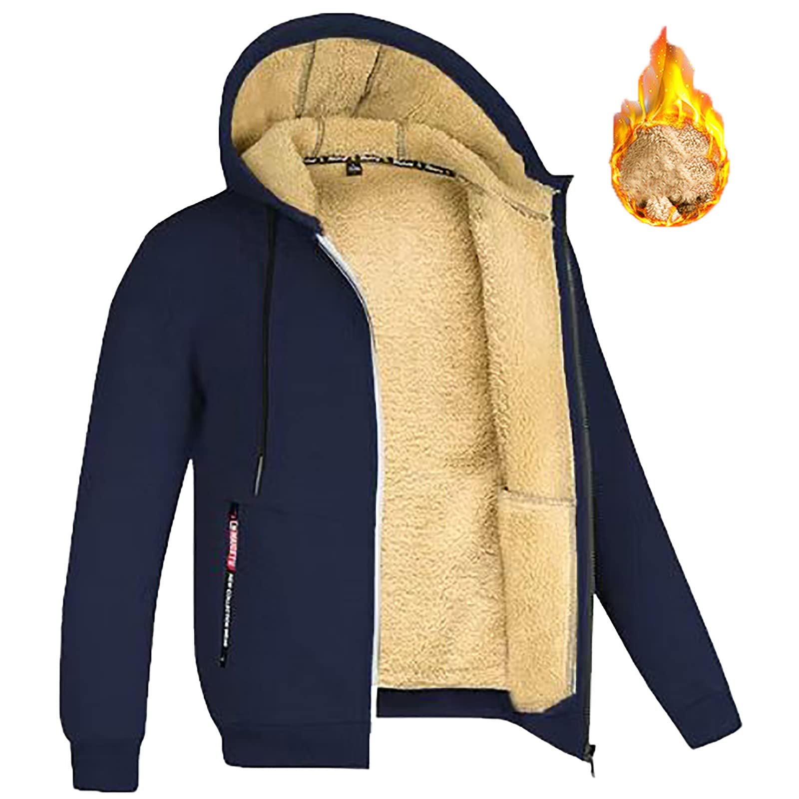 Kobilee Giacca Invernale Uomo Giubbotto Imbottito Fodera Caldo Giacca in Pile Felpa con Cappuccio e Zip Elegante Giubbino Cappotto Lana