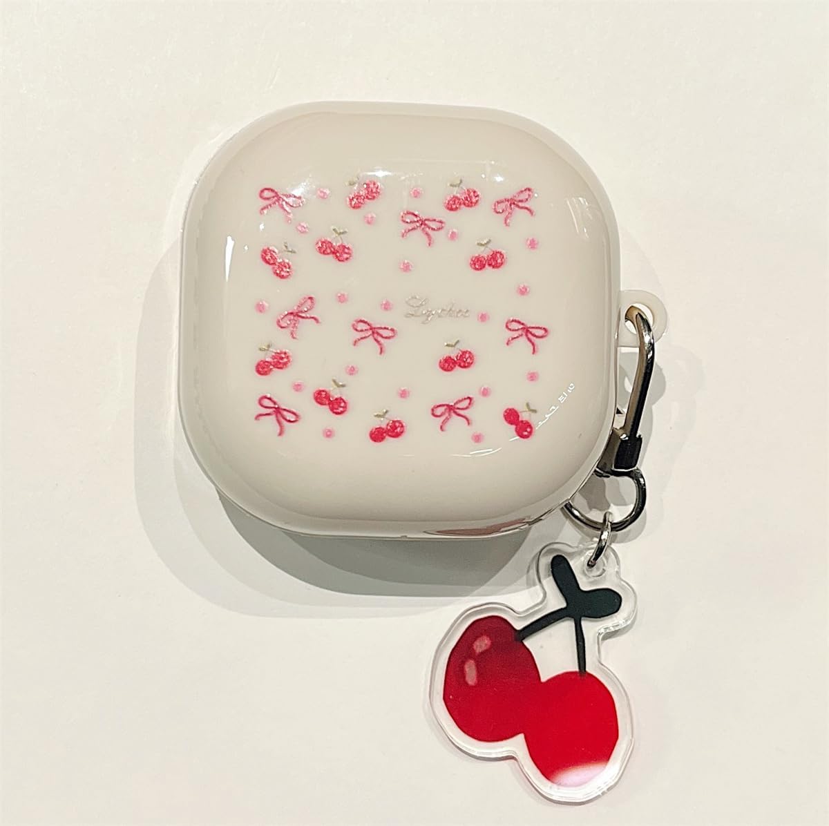 Earbuds Case for Samsung Galaxy Buds FE/Buds 2 Pro/Buds 2/Buds Pro/Buds Live,Cute Beautiful Painted Design Creative White Full-Protection Protective Cover (Cherry Bow) image 2
