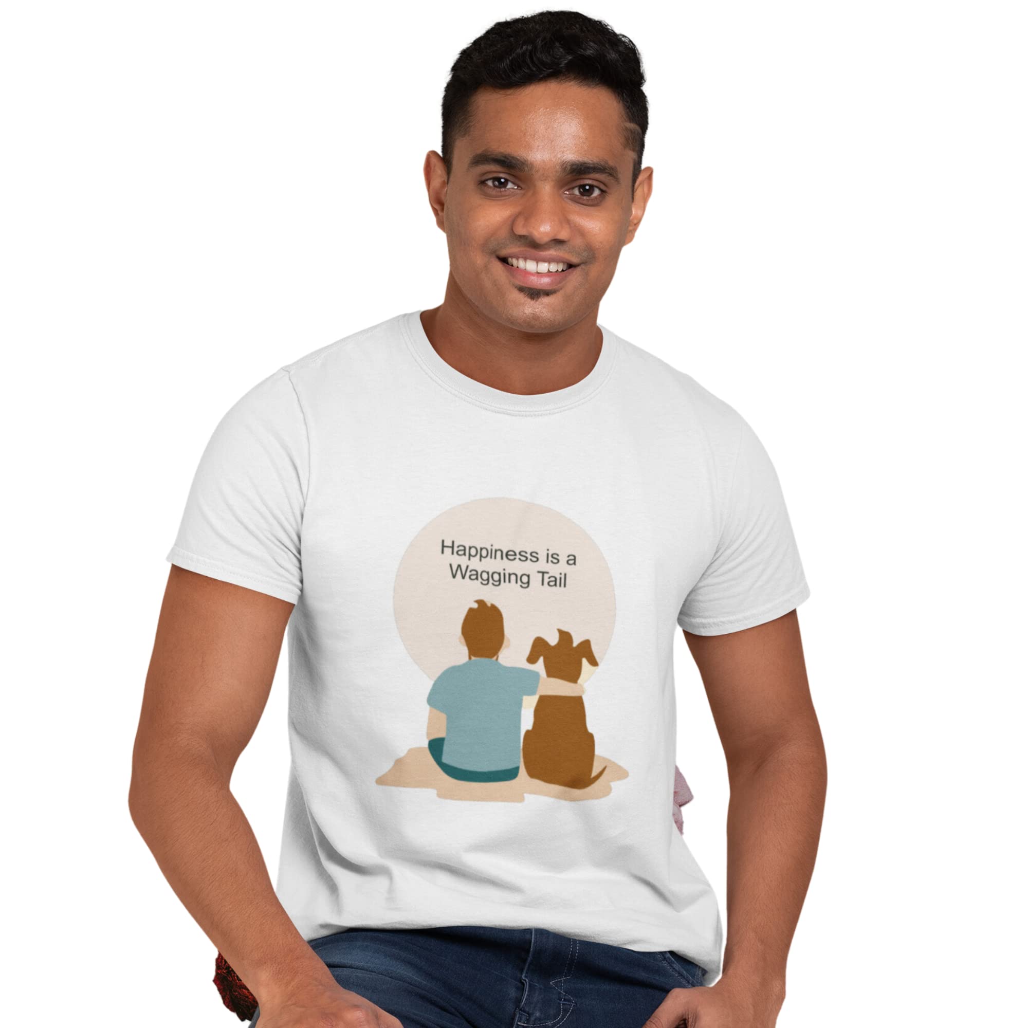 Broke Memers Happiness is a Wagging Tail | Scratched Stories Merch Half Sleeve Men's T-Shirt (White)