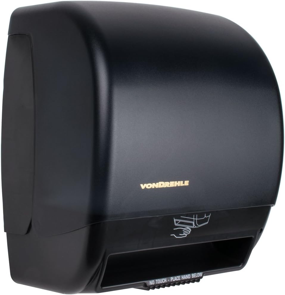 VonDrehle 2245 Electronic Hardwound 8-Inch Roll Towel Dispenser with Motion Sensor, Black, Fully Programmable to Control Usage, High Capacity, Sanitary & Hygienic, ADA Compliant