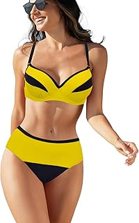 JFAN Bikini Mujer Bañadores Mujer Push Up Bañadores Mujer Reductores Cintura Alta Traje De Baño Bloque de Color