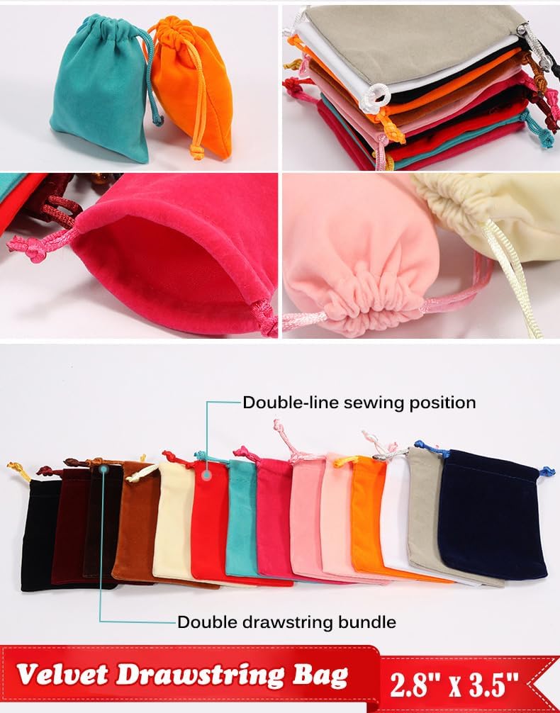 AKOAK 50 Pcs 7 x 9cm Velvet Drawstring Bag, Small Jewelry Gift Display Packaging Bag, Candy Gift Bag, Party Holiday Christmas/Wedding Gift Bag, Pink - Image 7