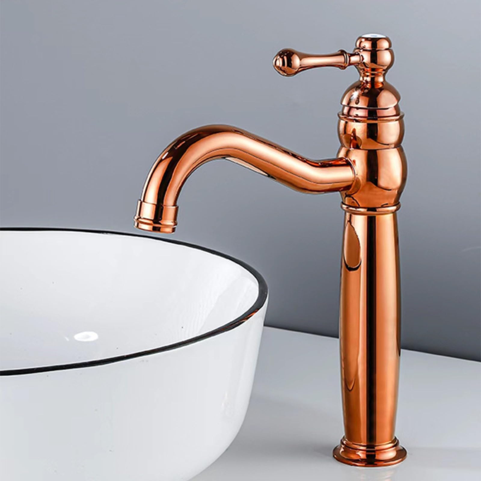 Fanjubei Rose Gold Is Tall Bathroom Copper Rotating Hot And Cold Faucet, Rose Gold Tall