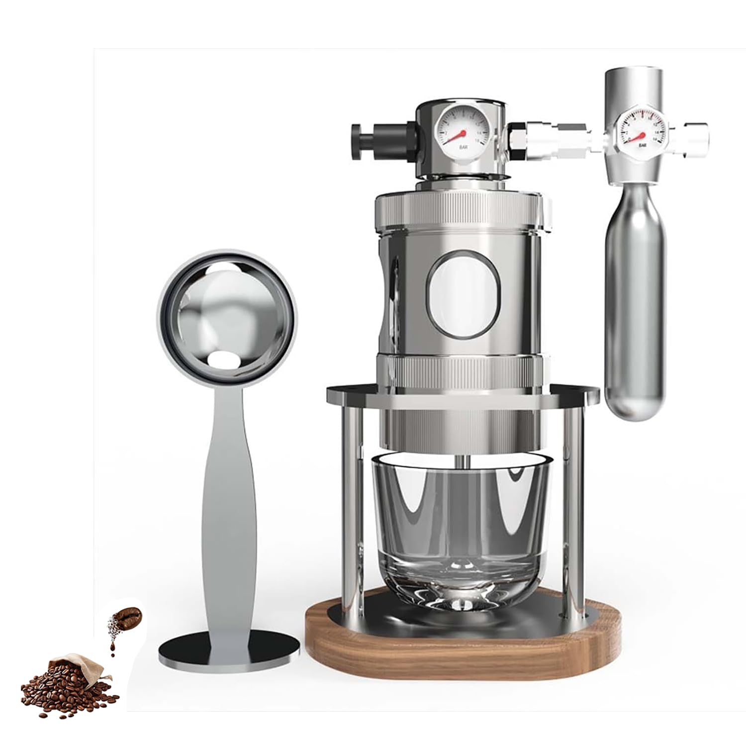 TsoLay Macchina da caffè Portatile Pneumatica, Macchina per caffè Espresso Manuale a Pressione d'Aria con Manometro, Portafiltro da 58 Mm/51 Mm, Estrazione Rapida a 16 Bar, per Casa E Viaggio