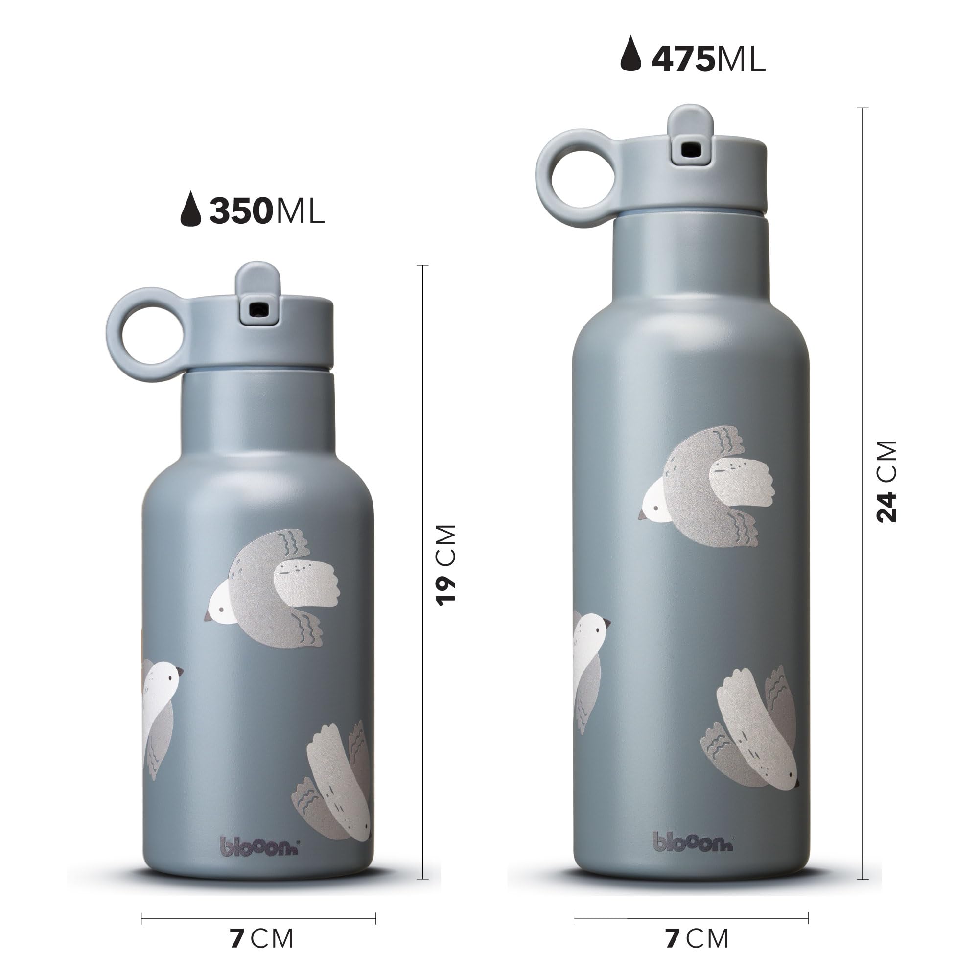Blooom Botella de Agua Para Niños | Botella Termica Acero Inoxidable Con Pajita | Duradera, a Frueba de fugas y Fácil de Usar | Libre de BPA | Diseño Holandés (Pájaros, 350ml)