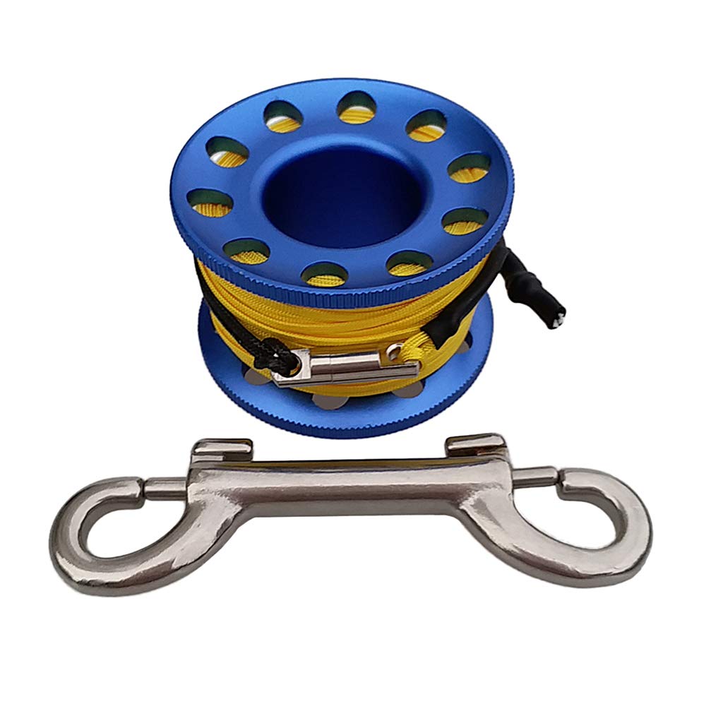 B Baosity Aluminium Spule mit Leine Karabinerhaken Fingerreel Finger Reel zum Tauchen - Blau
