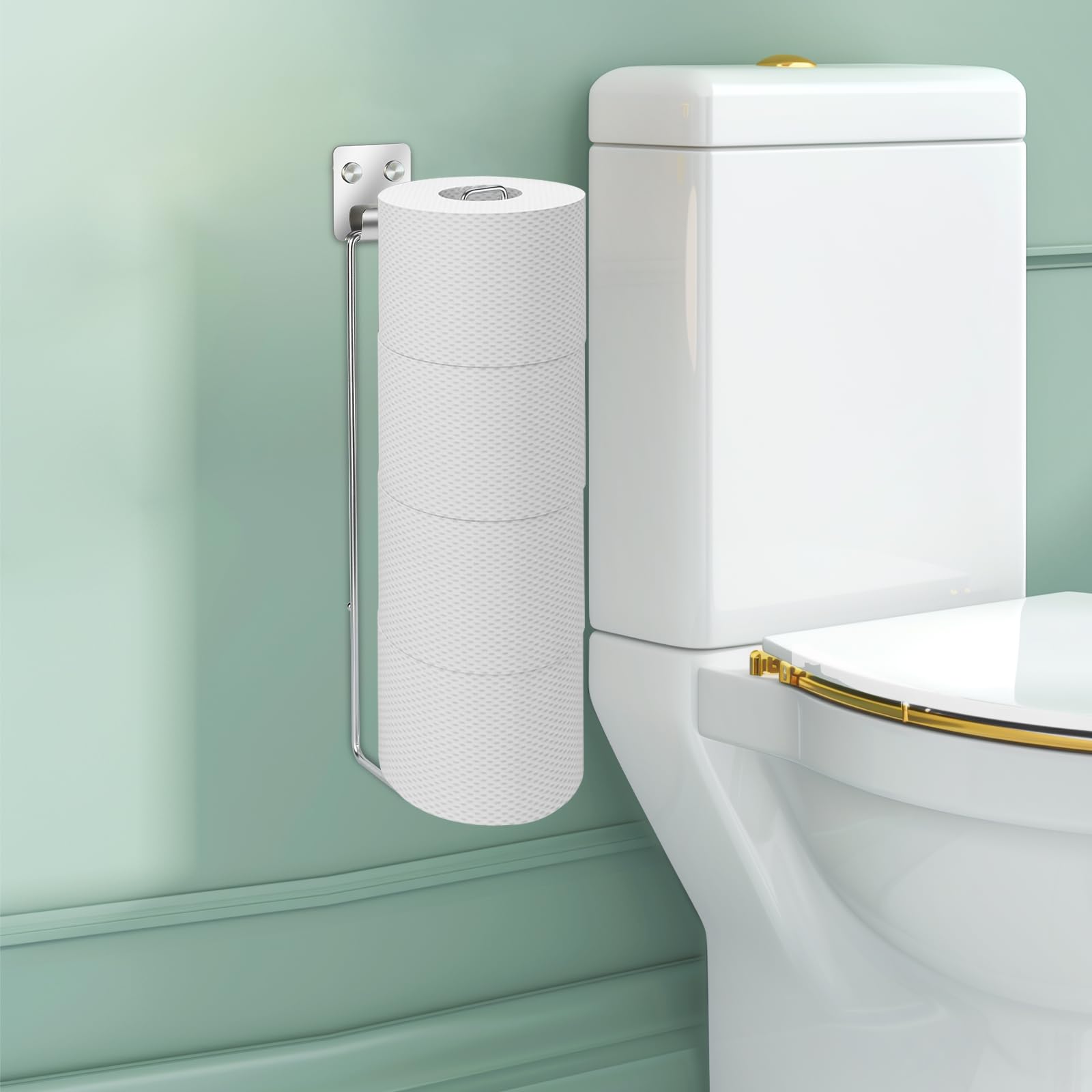 Soporte de pared para papel higiénico, almacenamiento de papel higiénico autoadhesivo para papel higiénico de 4 rollos de papel, soporte de papel higiénico sobre el tanque, de acero inoxidable para almacenamiento en el baño (plata, 1 unidad)