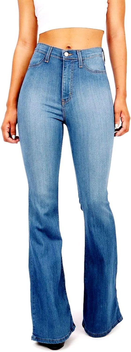 Jack David & Sweet Look Jenas Womens Juniors 70s Trendy Slim Fit Flared Bell Bottom Denim Jean Pants - Image 3