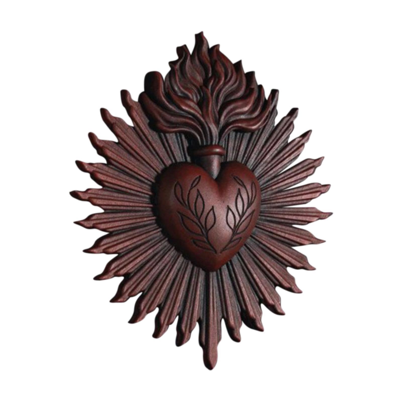 Sharplace Placca Da Muro con Cuori Sacri, Ornamento Sacramentale, Statua Gotica per Casa D'arte, Scultura Da Appendere a Parete per L'ingresso Del Portico ', rosso