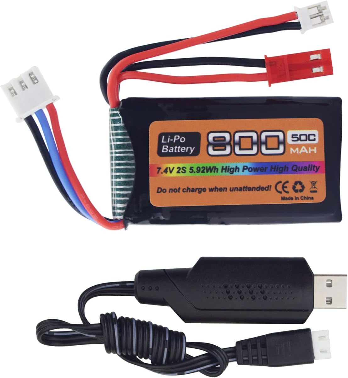 PUOO 1PCS 7.4V LiPo 2S 50C JST and PH2.0 Plug 800mAh
