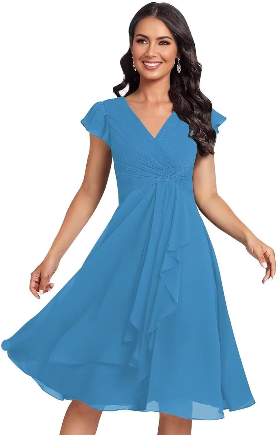 Chiffon summer dresses ruffle sleeves wedding guest women midi