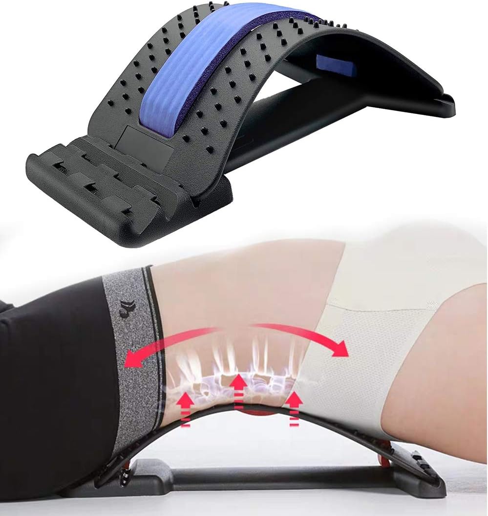 Essenc Back Massage Magic Stretcher Fitness Equipment Stretch Relax Mate Stretcher Lumbar Support Spine Pain Relief Chiropractic-Black+Blue