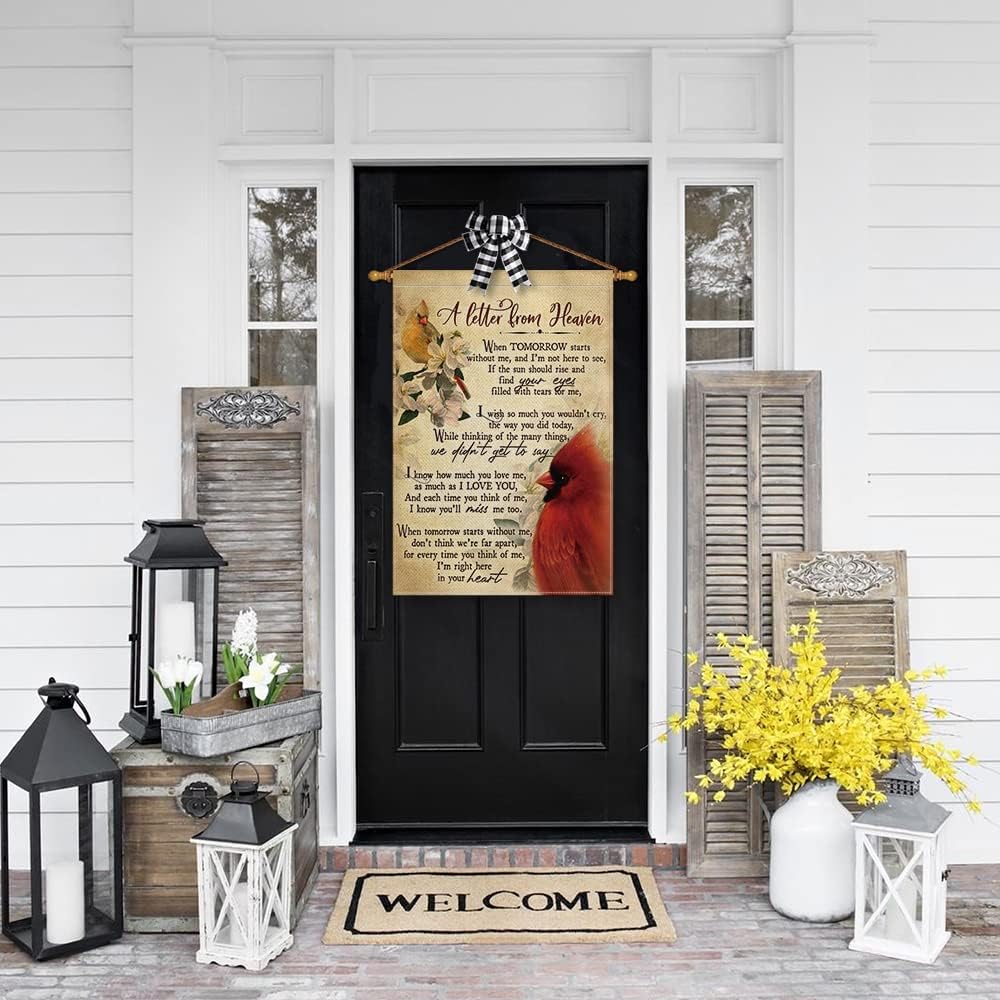 AVOIN colorlife Cardinalis House Flag Vertical Double Sided A Letter From Heaven, Northern Cardinal Daily Life In Memory Commemorate Yard Outdoor Decoration 28 x 40 Inch