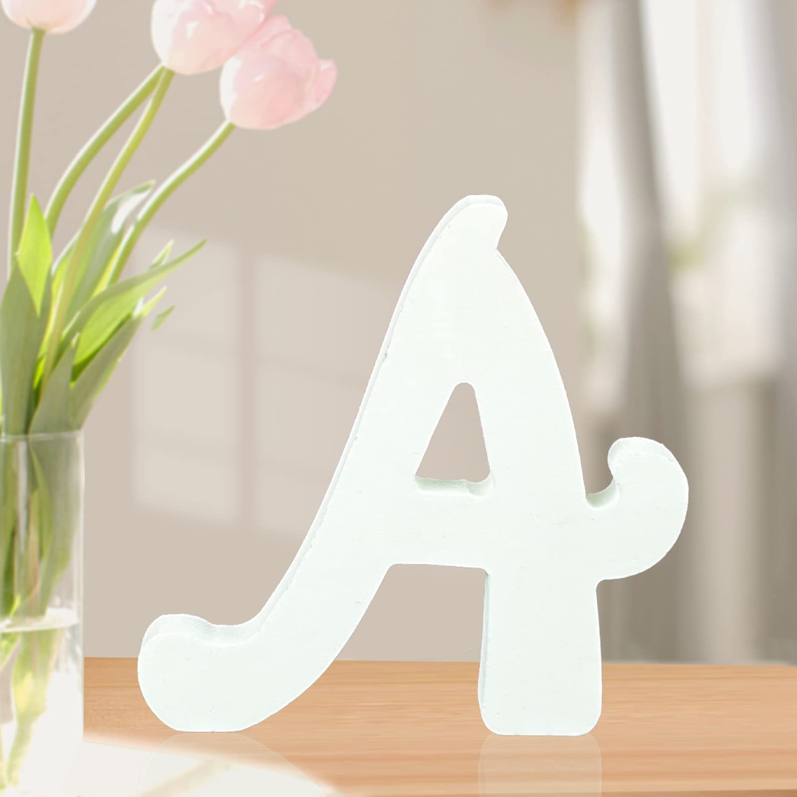 4 Inch White Wood Letters, Unfinished Art Wooden Letters for Wall Decor Decorative Standing Letters Slices Sign Board Decoration for Craft Home Party Projects (A)