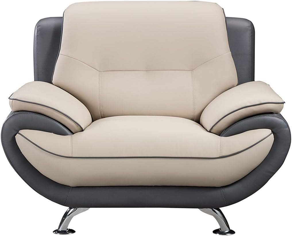 American Eagle Furniture Highland Mid Century Modern Leather Upholstered Living Room Chair, Mushroom/Dark Gray