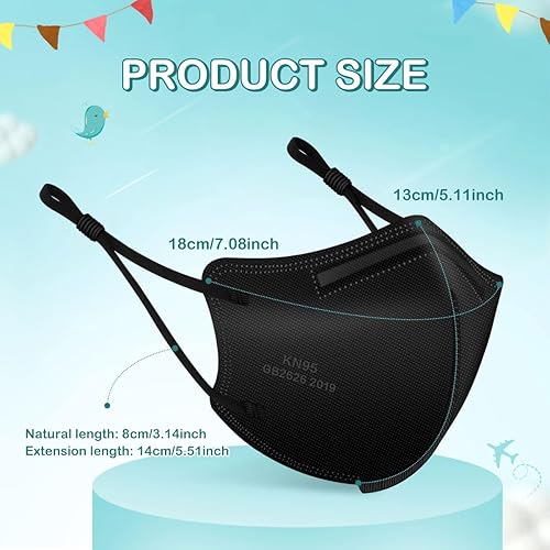 Miniatura 3 de Mascarillas protectoras KN95 para niños, paquete de 15, máscaras respiradoras desechables de 5 capas con cintas elásticas ajustables para las orejas