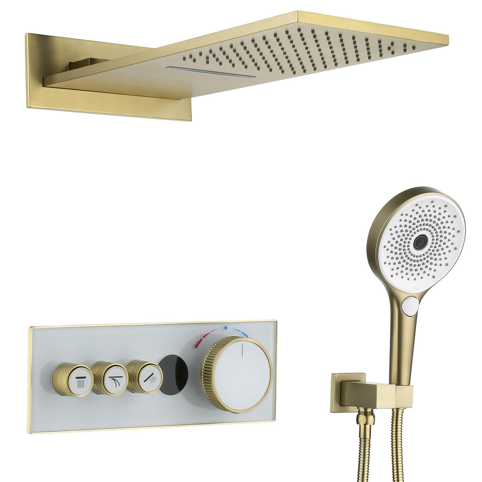 Tatic Sistema de ducha montado en la pared, columna de ducha oculta de 550 x 228 mm con pantalla digital LED, lluvia de acero 304, cascada, cabezal de ducha de mano de 3 modos