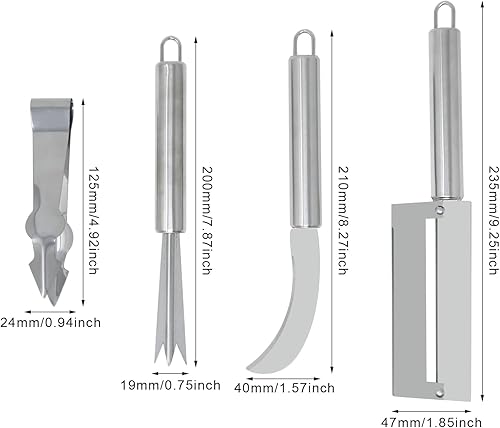 Miniatura 2 de Honbay 4 piezas de acero inoxidable herramienta peladora de piña, removedor de ojos de piña y caña de azúcar para el hogar, cocina, tienda de
