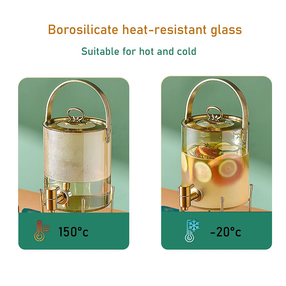 Getränkespender Fass-Getränkespender mit Ständer, Getränkespender mit Wasserhahn, Glasgefäß, Getränkespender für Cocktails, Saft, Wasser, hohe Temperatur