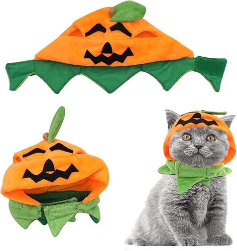 Miniatura 6 de Hying Capa de sombrero de calabaza de Halloween para perros y mascotas, grande y lindo juego de gorro de calabaza naranja para Halloween, cosplay,