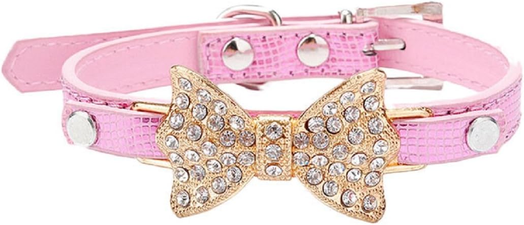 Dog Collar Bling Crystal Bowknot Pet Collar (D)