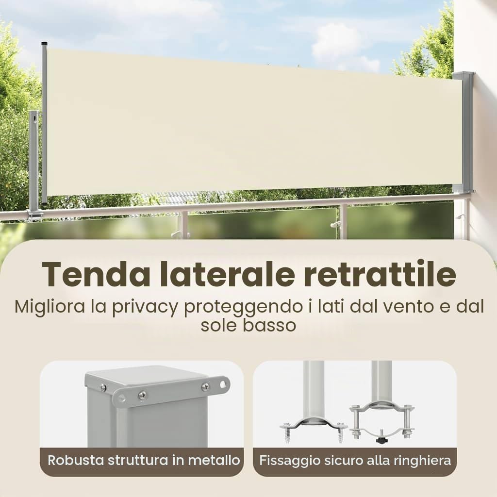 vidaXL Tenda da Sole Laterale Retrattile 100x300 cm Crema Parasole Frangivento