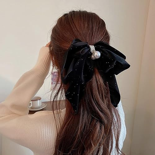 Miniatura 2 de Jumwrit Pinza para el cabello con lazo grande, sujeción fuerte, pasador de pelo vintage con perlas, diseño francés, accesorios de peinado para