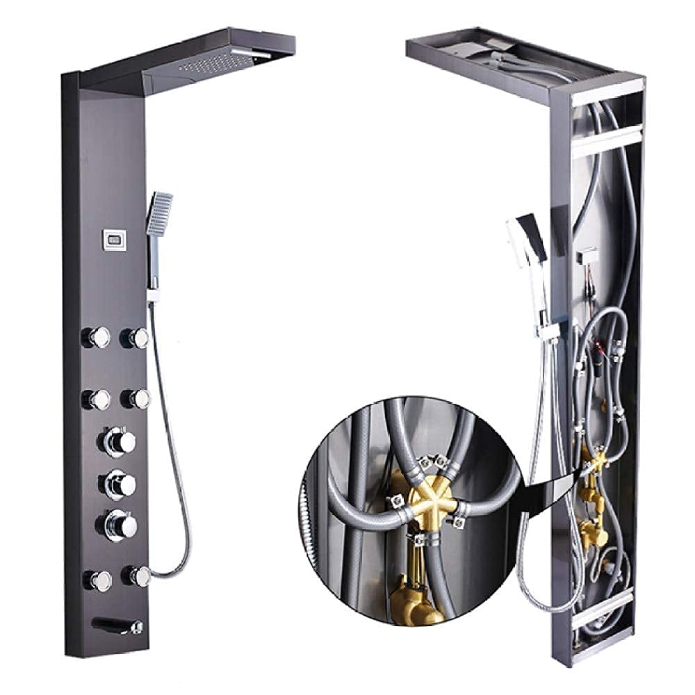 Duschsystem, Thermostat-Regendusche, Wasserhahn, Körpermassagesystem, Edelstahl, Duschsäule, Digitaler Temperaturbildschirm, Gebürstetes Nickel (Schwarze Bronze)