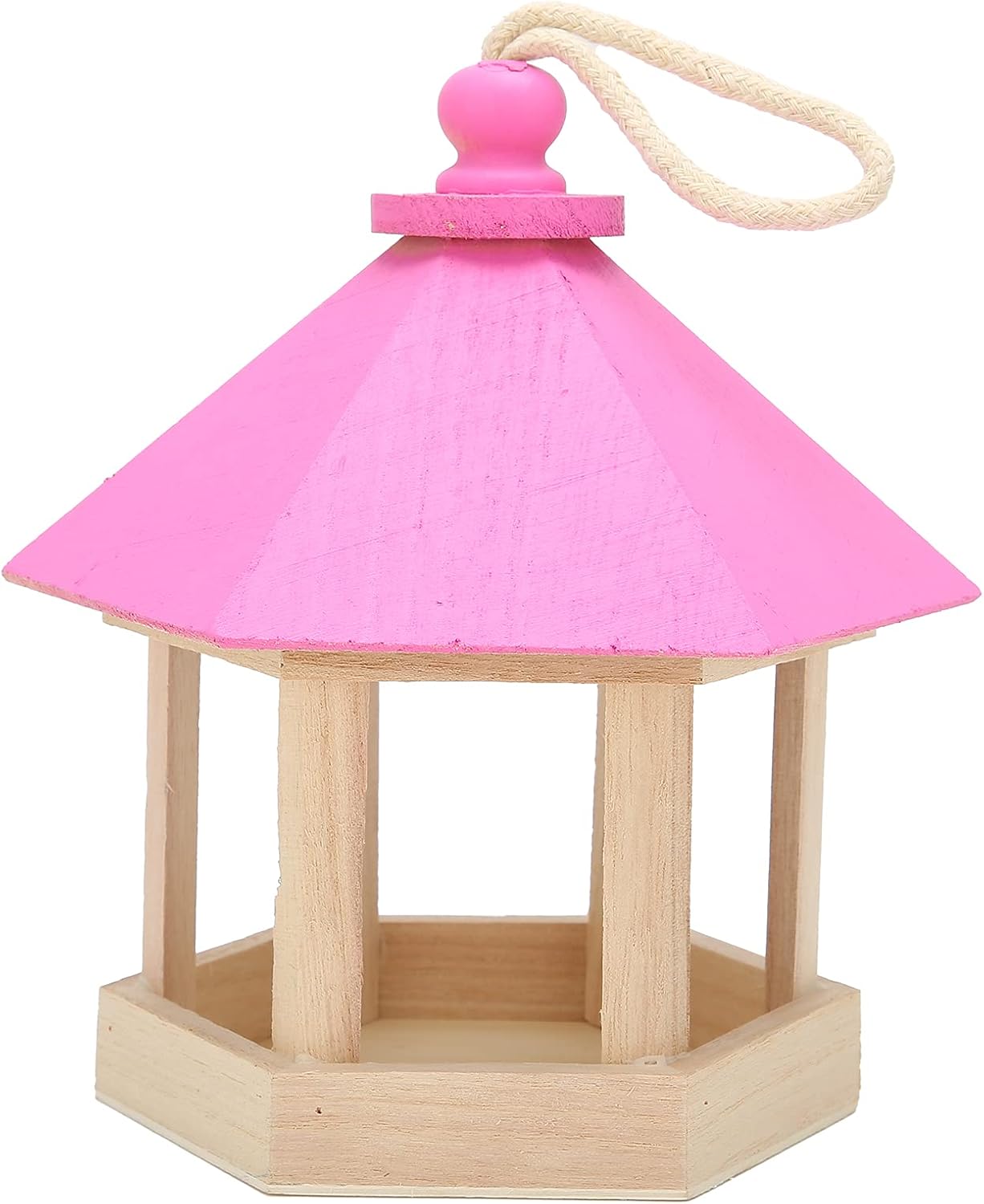 Comedero para pájaros de Madera, comedero para pájaros Salvajes con Forma de casa Hexagonal Colgante, comedero para pájaros para Mascotas Colgante para Exteriores, decoración de jardín