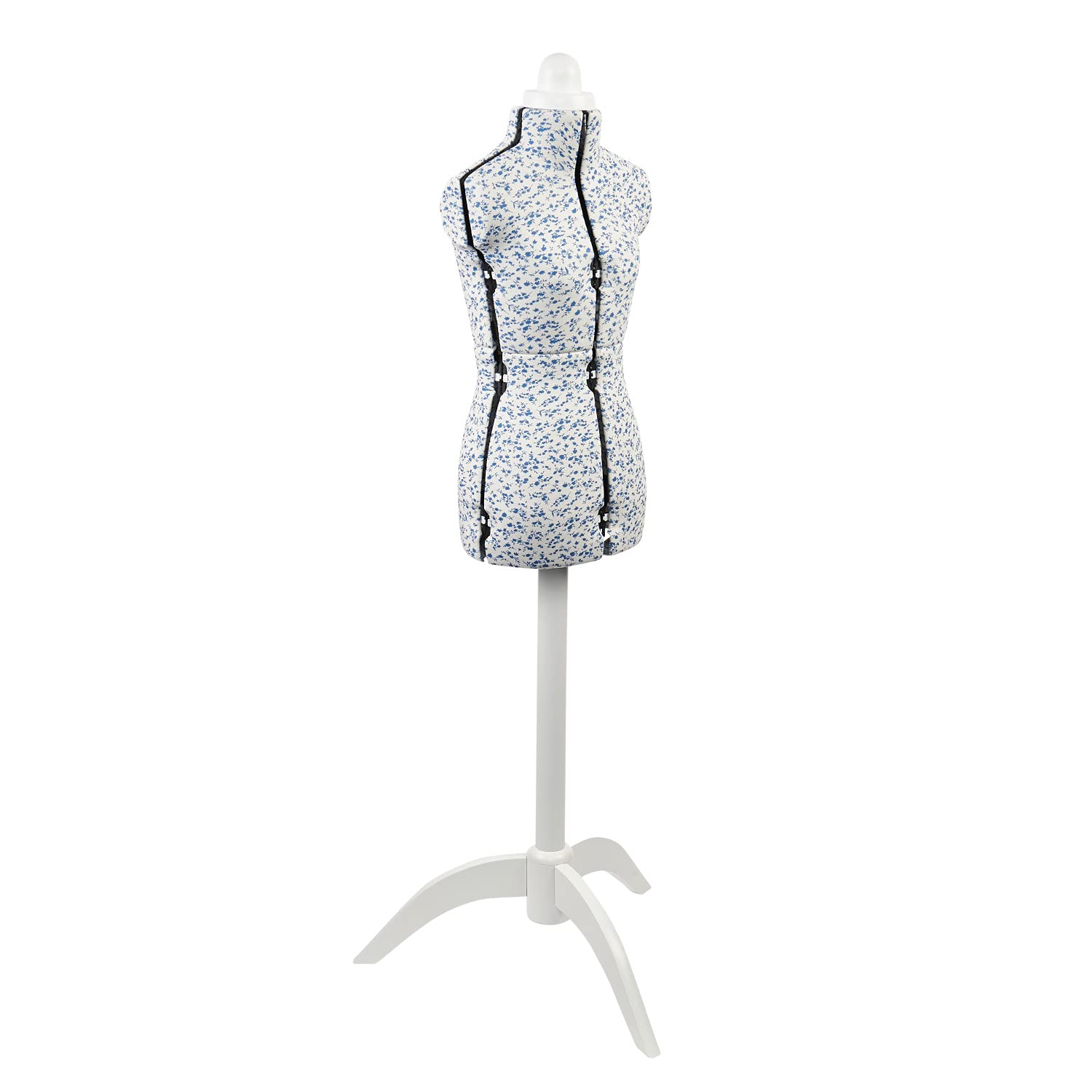 Sewing Online Adjustable Dressmakers Dummy, Blue Sugar Ditsy Fabric with Natural Wooden Stand, Dress Form Sizes 6 to 10 - Pin, Measure, Fit and Display your Clothes on this Tailors Dummy - 5915P