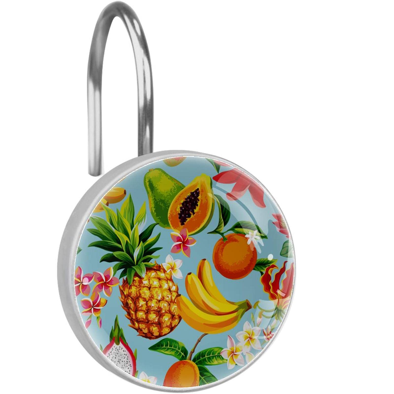 Crochets rideau de douche fruits tropicaux ananas dragon bleu salle de bain