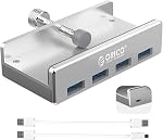 ORICO USB Hub 3.0, Serrure USB Hub avec port d'alimentation supplémentaire, aluminium 4-Port USB Adaptateur avec 3 USB-A Ports de données, USB-C Port pour moniteurs, bureaux (argent)