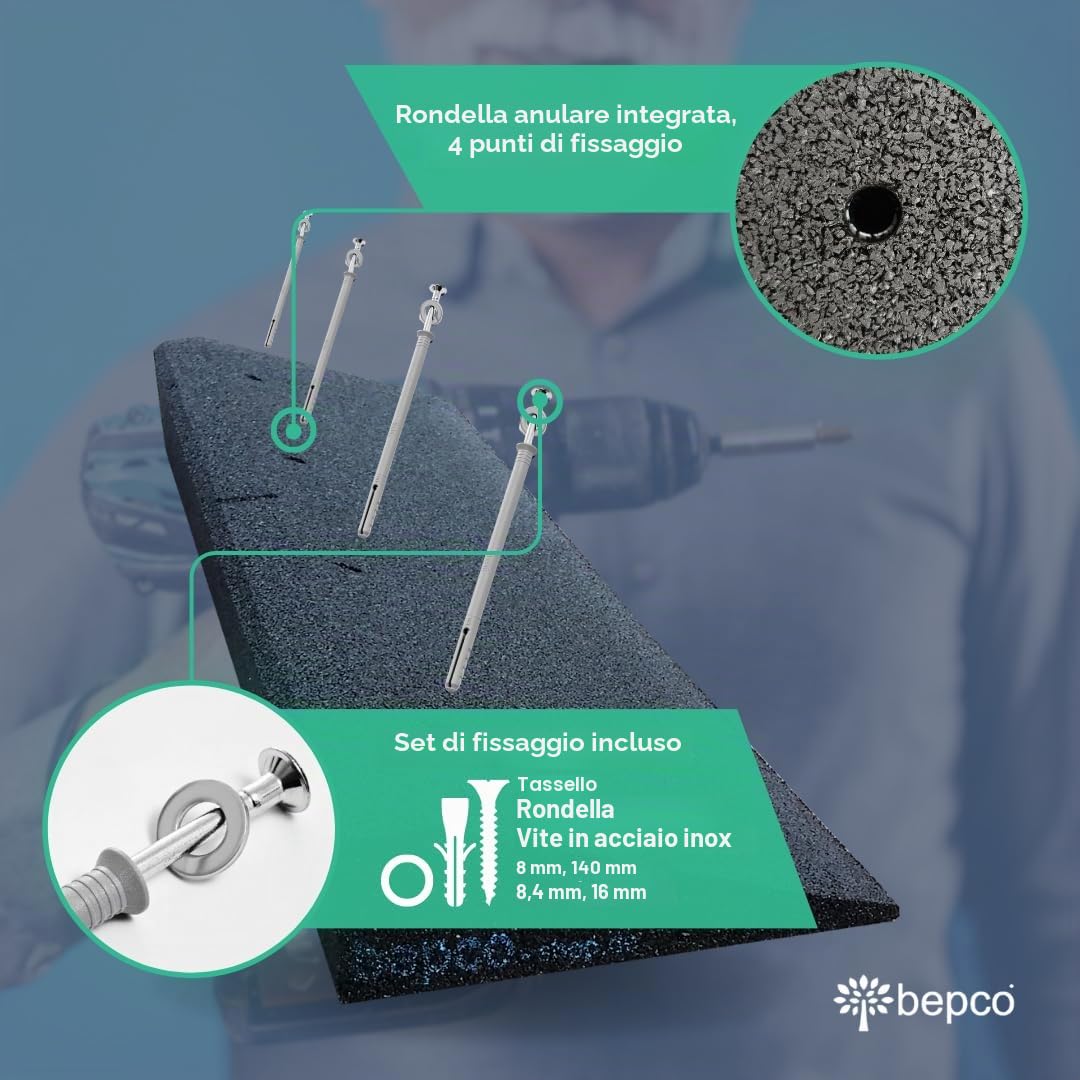 Bepco – Rampa di carico per marciapiede in fibra di gomma, cuneo in gomma con rondelle inserite da avvitare + set di fissaggio (5 x 100 x 25 cm)