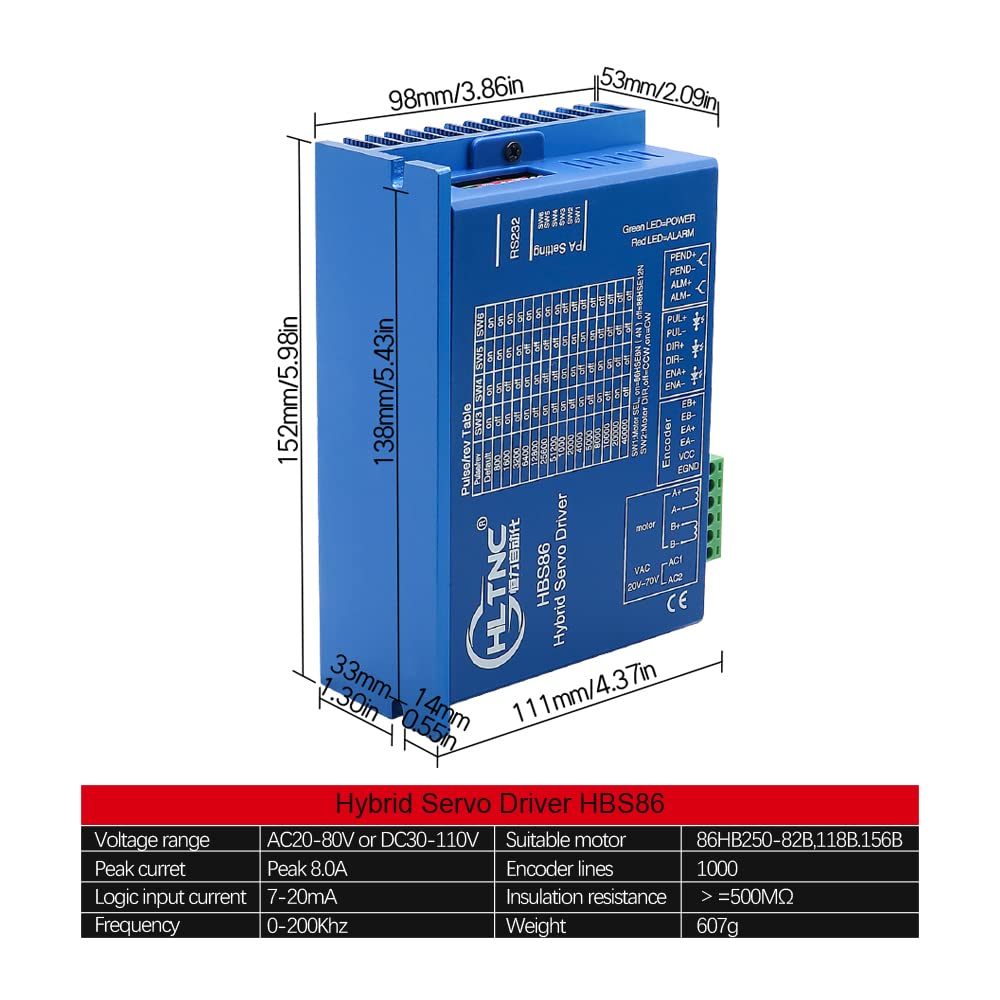 12N Set 3 Kit CNC Nema34 Motor mit geschlossenem Regelkreis 86HSE 6A Hybrid Nema 34 HBS86H+400W DC Netzteil +4 Achse MACH3 USB-Controller-Karte+RS232