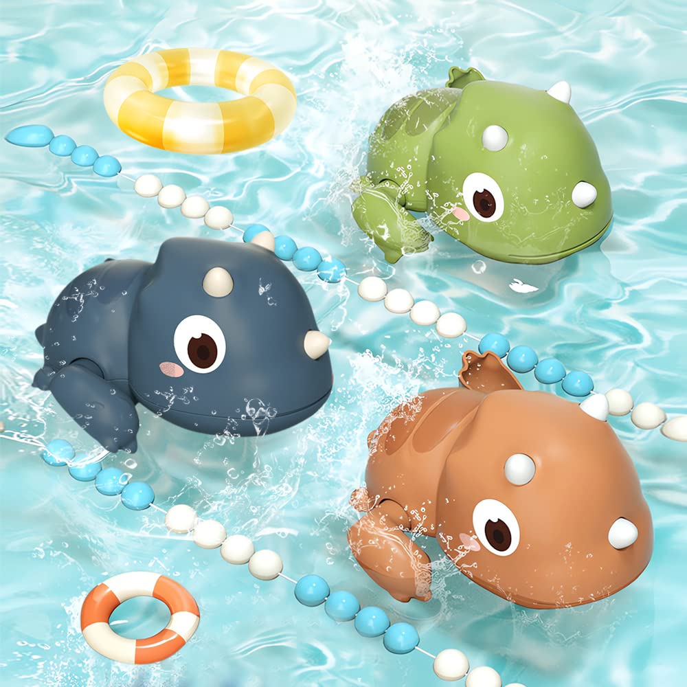 PYEBEBaby Bath Toys for Toddlers Cute Swimming Dinosaur Bath Toys Wind Up Baby Bathtub Toys for Baby Boys and Girls for Ages 6 Months & up 4 Pack (Triceratops)