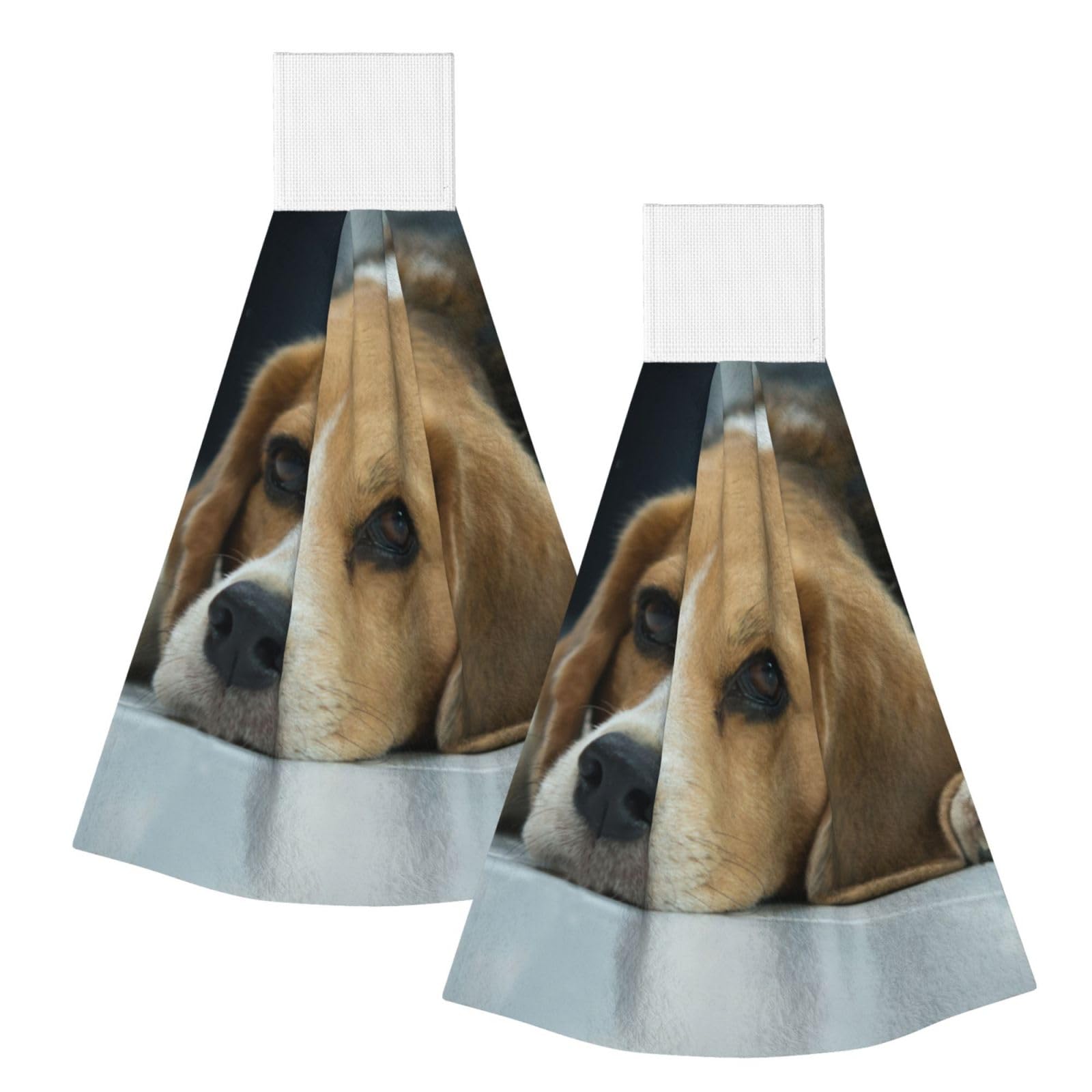 DOPKLNA Cute Beagle Dog Lies On Floor, 2 Pcs Hanging Coral Fiber Hand Towels for Bathroom, Absorbent Kitchen Towels
