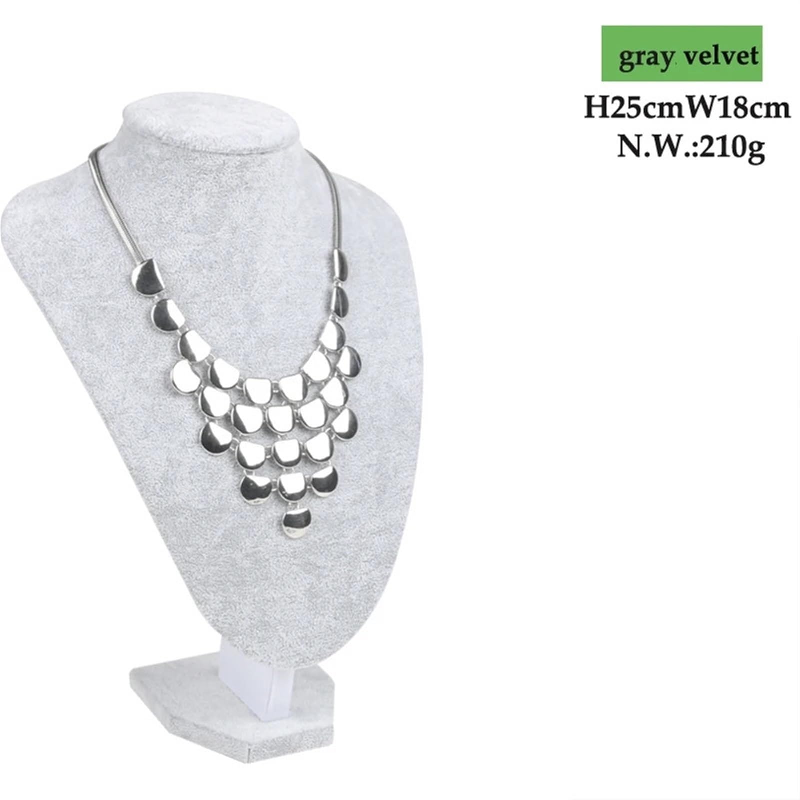 Busto expositor para collares, Busto de maniquí joyería terciopelo gris (6 unidades, varios tamaños)(H25cm)