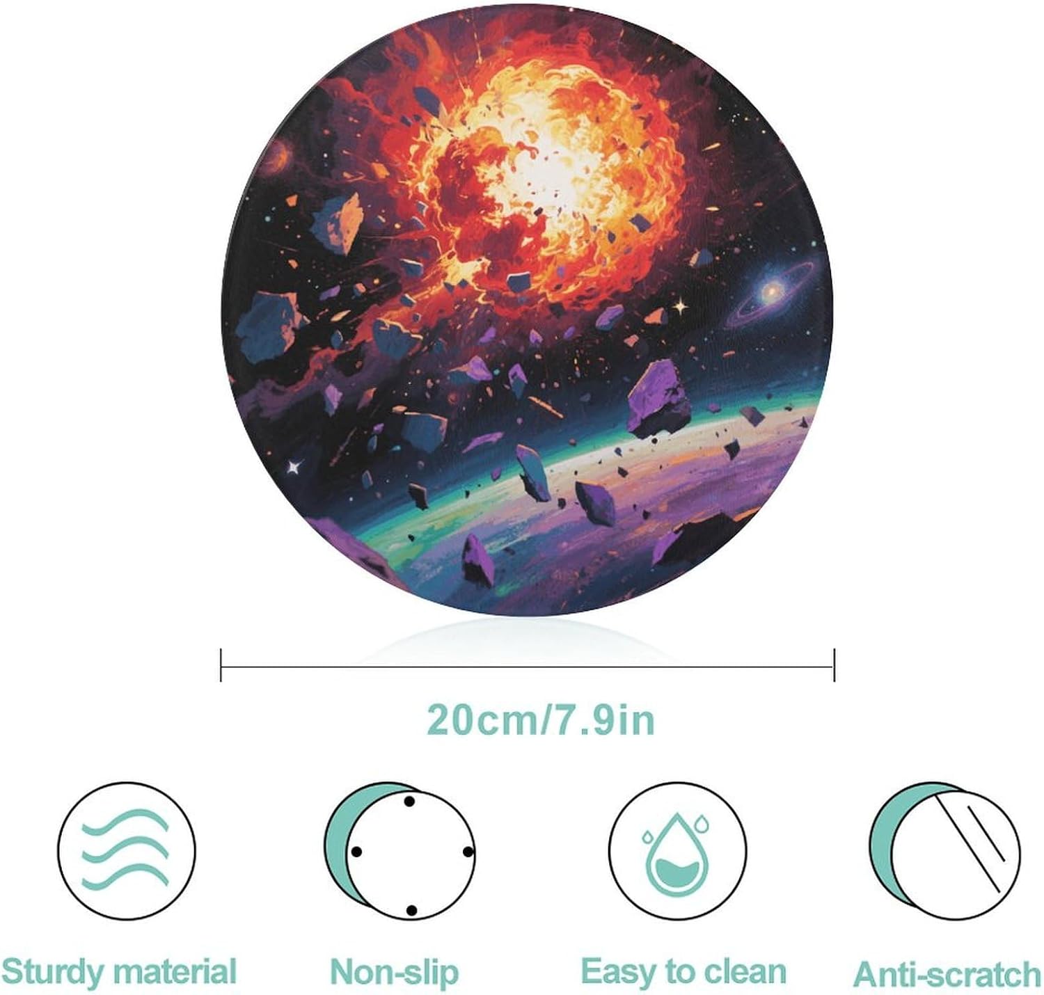 Trippy Galaxy Stars Cutting Board Portable Small Chopping Boards Tempered Glass Kitchen Counter Protector Non-Slip Round Charcuterie Boards Mat for Bar Cheese Board