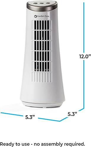 Miniatura 6 de Comfort Zone Ventilador oscilante de torre de escritorio de 12 pulgadas, diseño ultradelgado sin aspas con 2 velocidades, controles táctiles