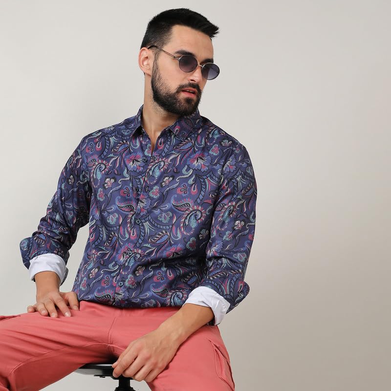 Image of CAHOOT Men's Twisted Crease Shirt for Casual Wear | Spread Collar | Long Sleeve | Button Closure | Shirt Crafted with Comfort Fit for Everyday Wear