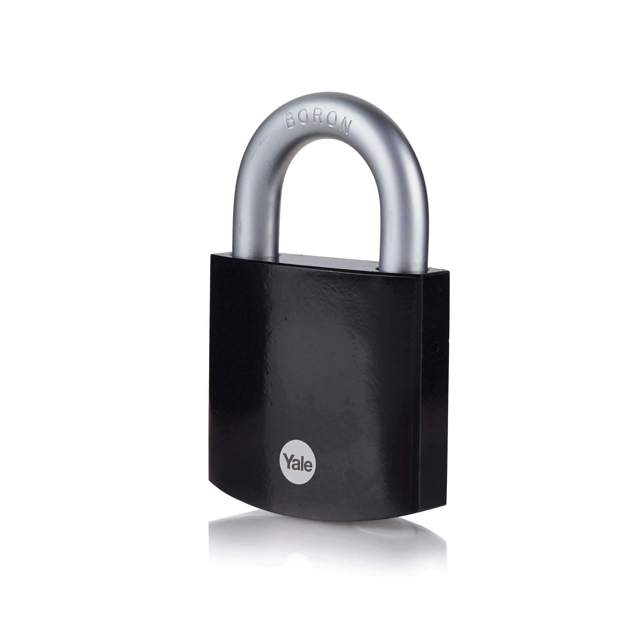 Yale Lucchetto di massima sicurezza in acciaio temprato Y300B/63/127/1 nero, corpo 62mm, arco in acciaio indurito al boro, 3 chiavi