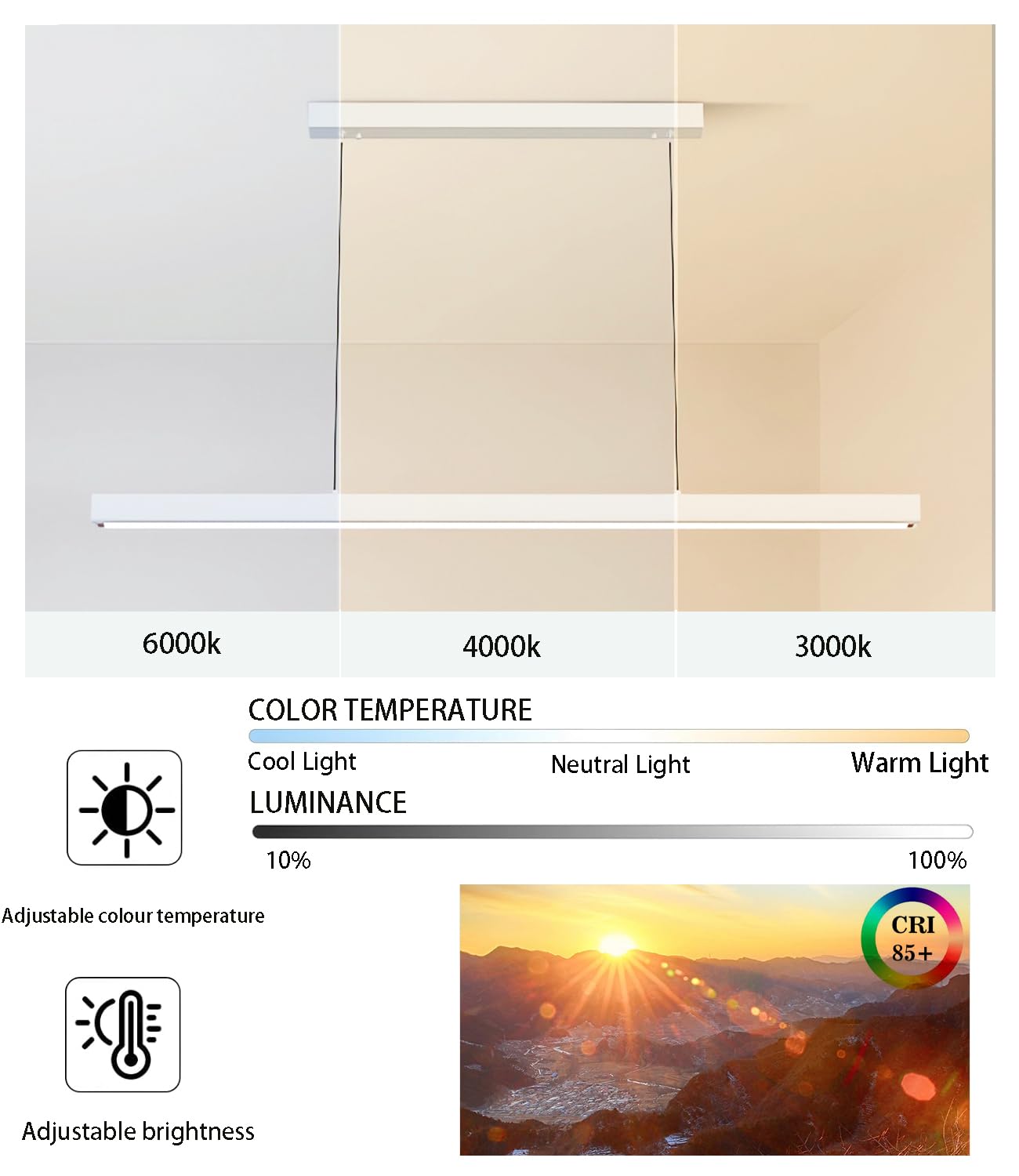 LED Pendelleuchte Restaurant Pendelleuchte lineares Design Kronleuchter Büro Pendelleuchte Dimmbar Mit Fernbedienung für Arbeitszimmer Küche Insel Lesesäle Bar (Weiß, L120cm)