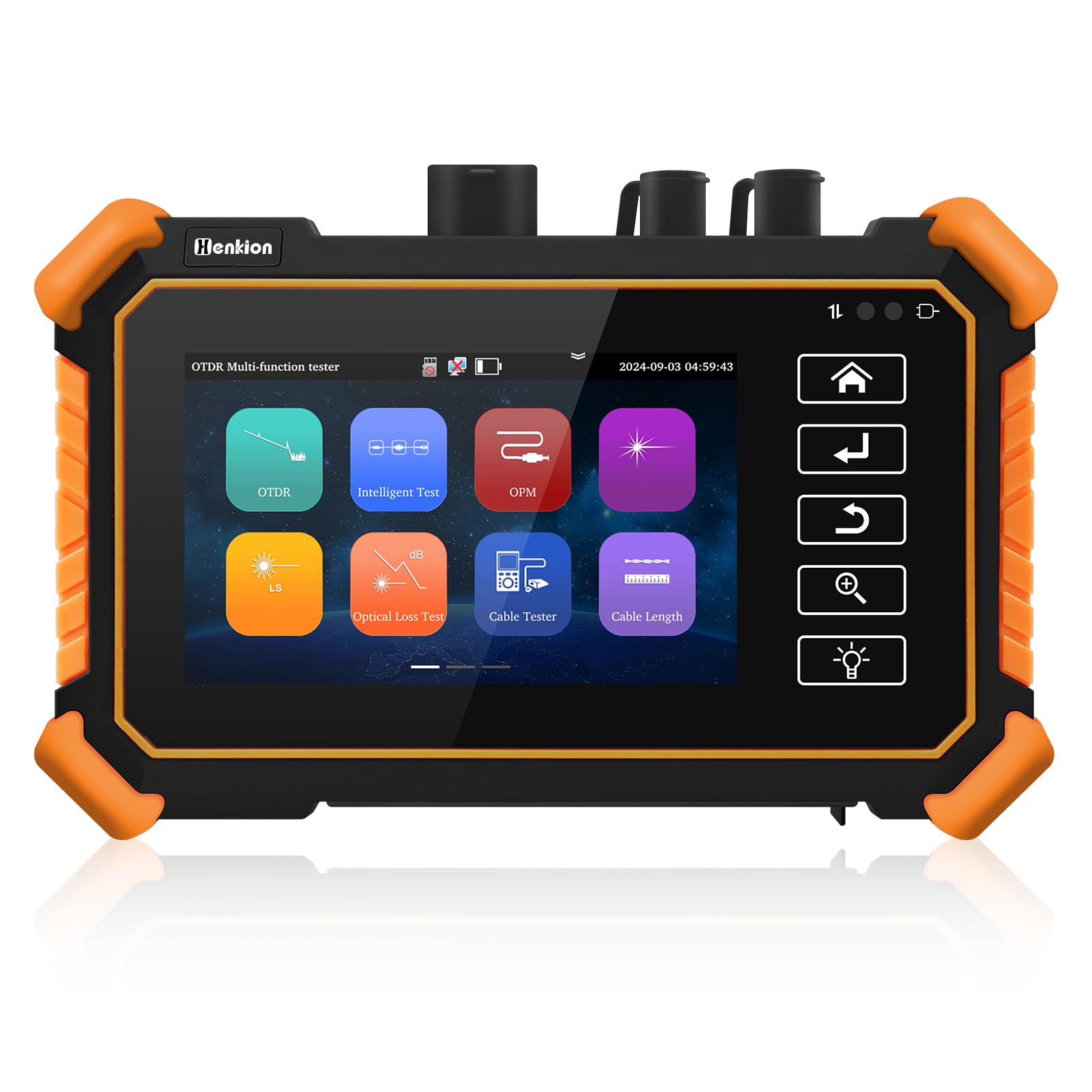 Henkion OTDR Fiber Optic Tester 1550nm 26/24dB, Glasfasertester unterstützt OPM, LS, OLS, VFL, Ereigniskarte, UTP/RJ45 TDR kabeltest/Längenkabeltester, Netzwerktester, 8 Faseradapter, FTP/Bericht