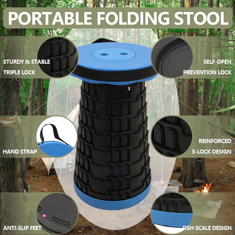 Image of JAEMEYEM Upgraded Foldable Stool, Capacity Portable Retractable Small Folding Stool, Collapsible Telescoping Camping Stool for Adults Outdoor Fishing Hiking Gardening Travel BBQ