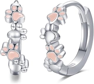 Dog Earrings for Women Small Hoops Earrings Sterling Silver Paw Print Huggie Hoop Earrings Puppy Hoops Cat Pet Paw Hoops Huggie Earrings Cartilage Earrings Cute Jewelry Gifts for Women Teen Girls