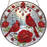 Christmas Bird Diamond Art Kit, DIY Hanging Diamond Art Pendant Kit Bird, Christmas Diamonds Painting Ornament Kit for Adults, Double Sided Acrylic Board Gem Painting Box Kit (Northern Cardinal)